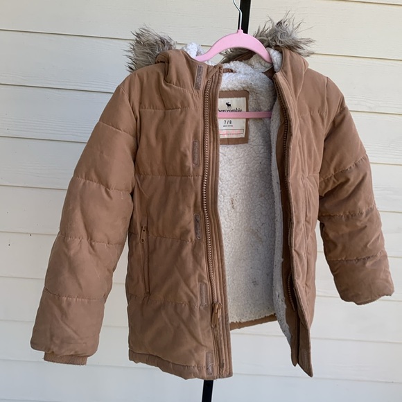 Abercrombie n fitch faux Sherpa lined coat puffer fullzip hood jacket 7/8 - Picture 2 of 8